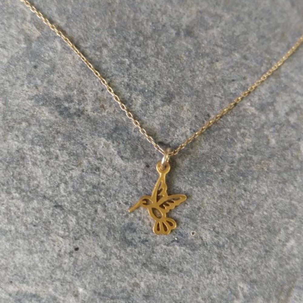 Minimilist hummingbird and 14k gold necklace.